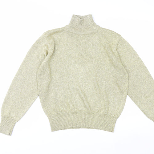 Evan-Picone Women’s Gold Roll Neck Metallic Knit Jumper Size L Vintage