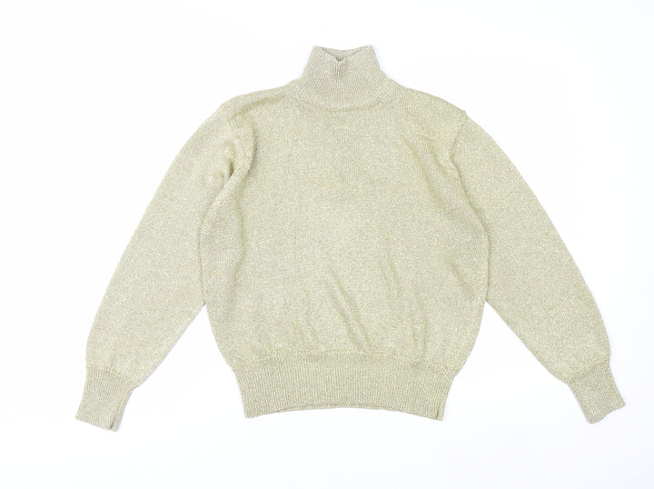 Evan-Picone Women’s Gold Roll Neck Metallic Knit Jumper Size L Vintage