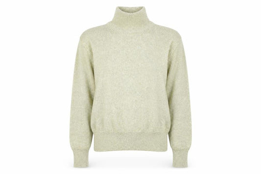 Front view of Evan-Picone Women’s Gold Roll Neck Metallic Knit Jumper, size L, Vintage