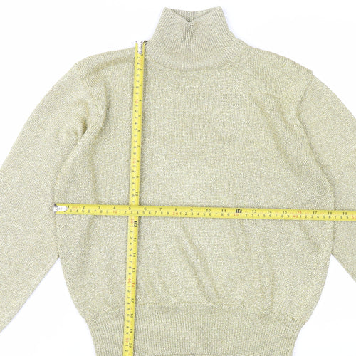 Evan-Picone Women’s Gold Roll Neck Metallic Knit Jumper Size L Vintage