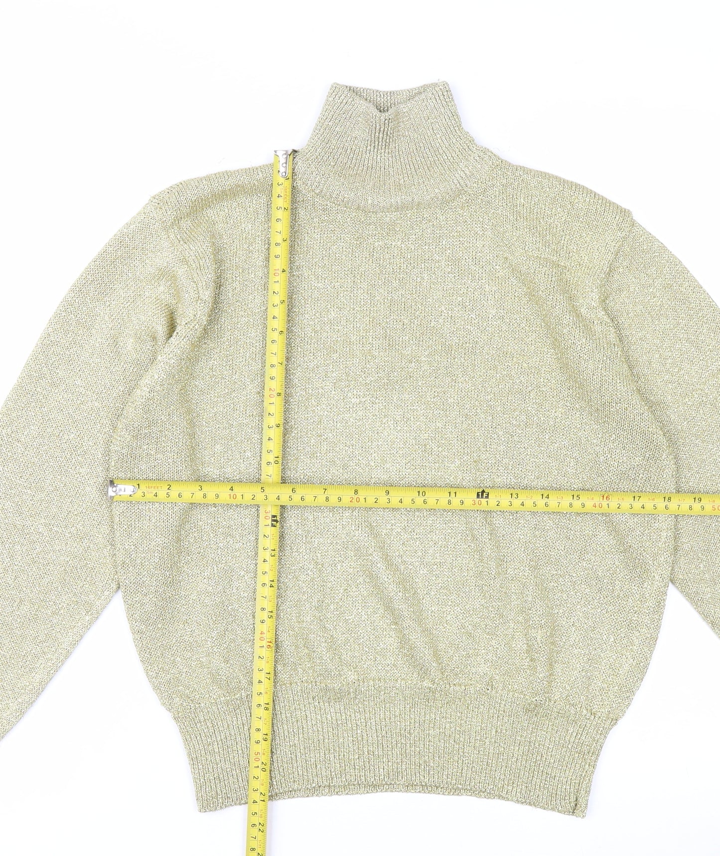 Evan-Picone Women’s Gold Roll Neck Metallic Knit Jumper Size L Vintage