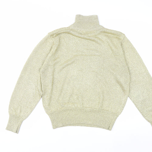 Evan-Picone Women’s Gold Roll Neck Metallic Knit Jumper Size L Vintage