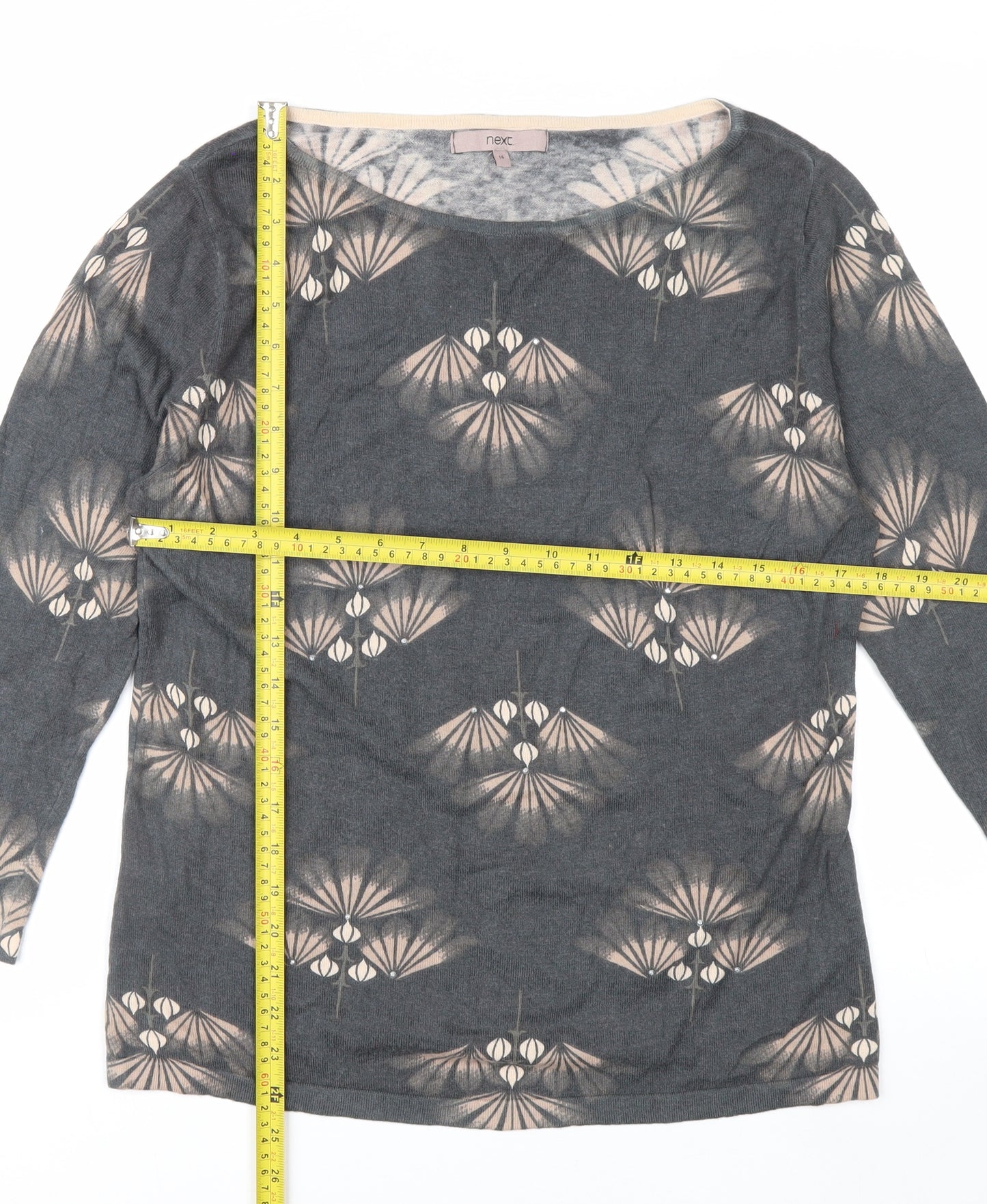 Next Women’s Grey Geometric Print Pullover Jumper Size 14