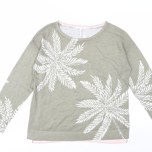 White Stuff Women’s Green Floral Crew Neck Cotton Jumper Size 8