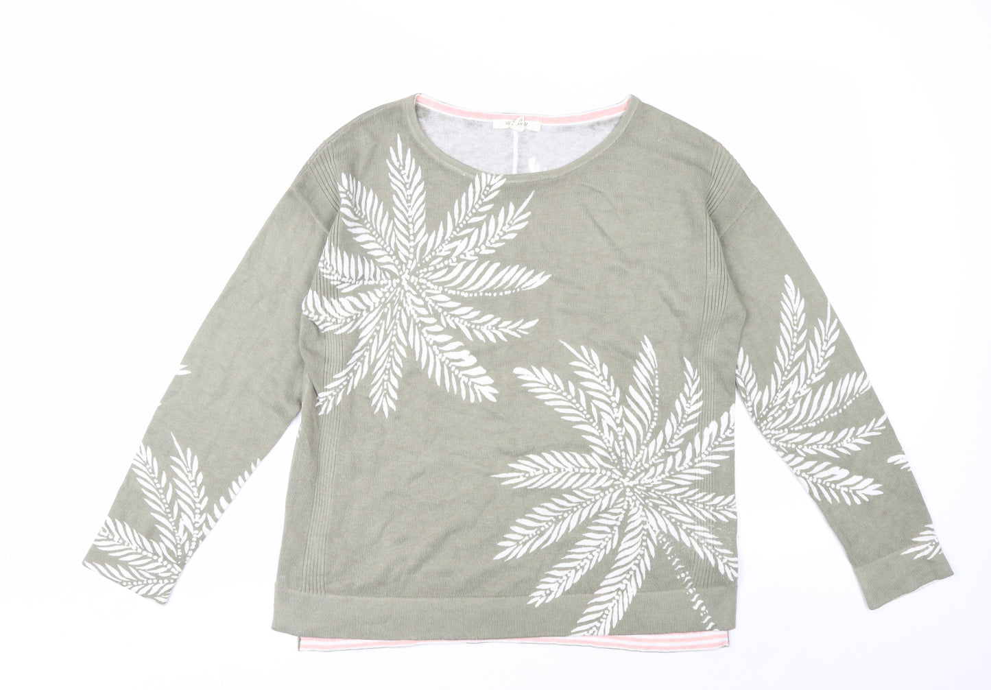 White Stuff Women’s Green Floral Crew Neck Cotton Jumper Size 8