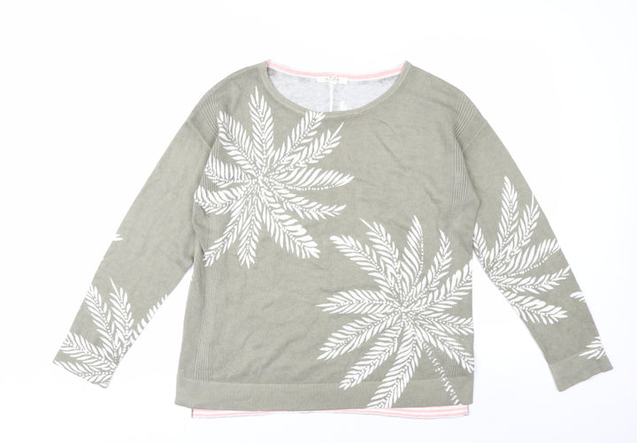 White Stuff Women’s Green Floral Crew Neck Cotton Jumper Size 8