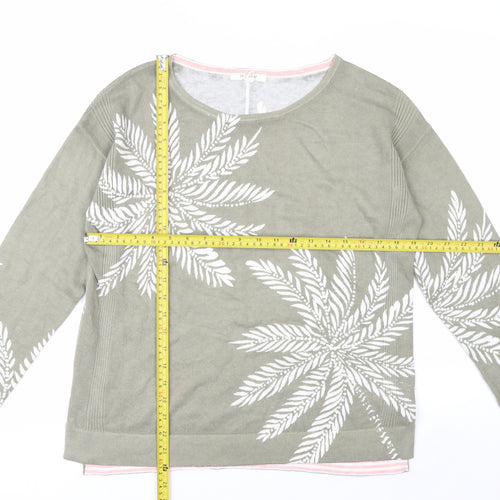 White Stuff Women’s Green Floral Crew Neck Cotton Jumper Size 8