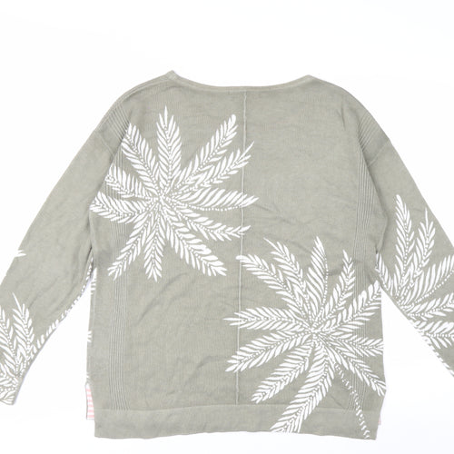White Stuff Women’s Green Floral Crew Neck Cotton Jumper Size 8