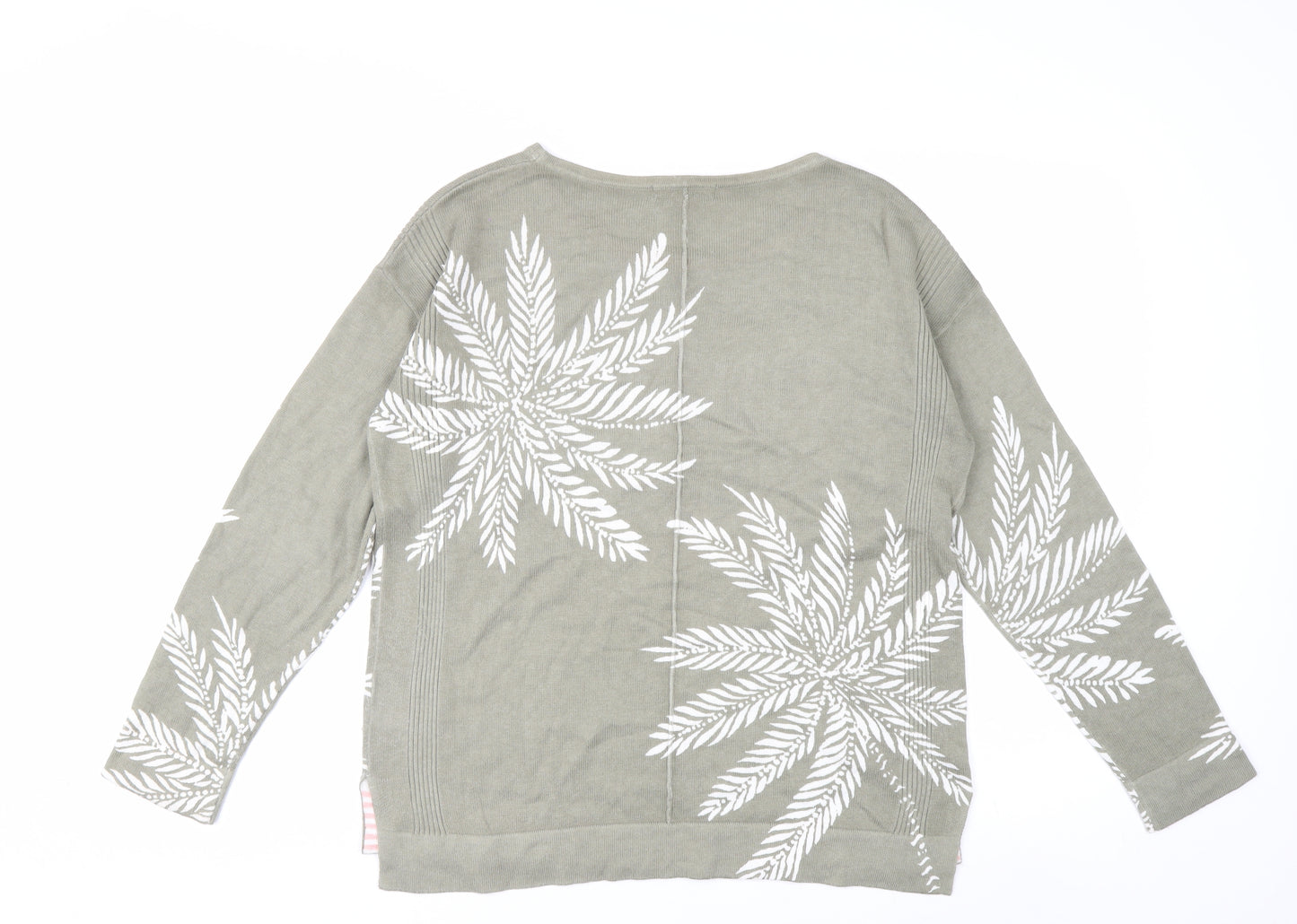 White Stuff Women’s Green Floral Crew Neck Cotton Jumper Size 8