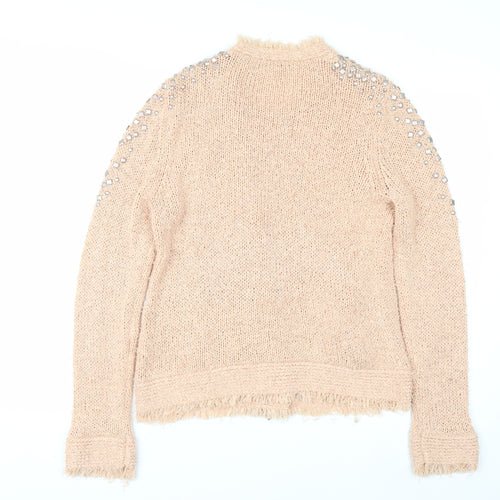 Monari Women’s Beige Beaded Full Zip Knit Jumper Size 14
