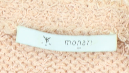 Monari Women’s Beige Beaded Full Zip Knit Jumper Size 14