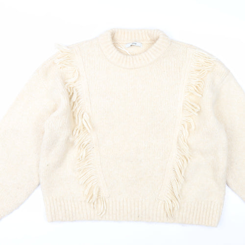 George Women Ivory Fringe Chunky Knit Crew Neck Jumper Size 12