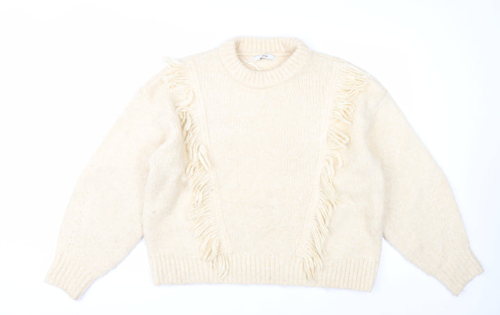 George Women Ivory Fringe Chunky Knit Crew Neck Jumper Size 12