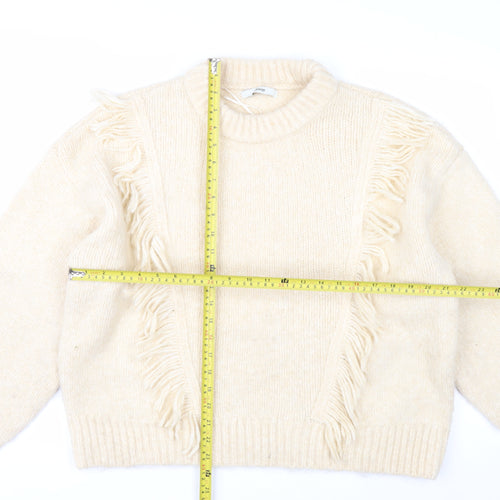 George Women Ivory Fringe Chunky Knit Crew Neck Jumper Size 12