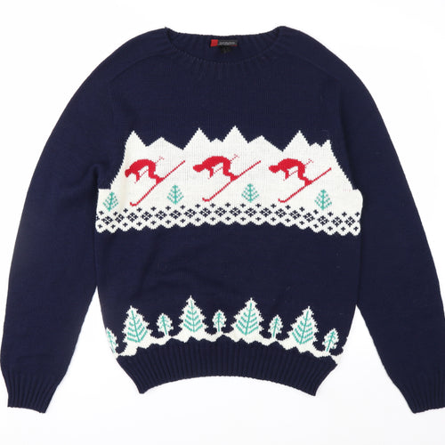 Sweater Shop Men's Blue Ski Pattern Acrylic Jumper M