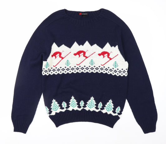 Sweater Shop Men's Blue Ski Pattern Acrylic Jumper M