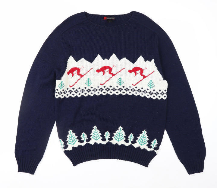 Sweater Shop Men's Blue Ski Pattern Acrylic Jumper M