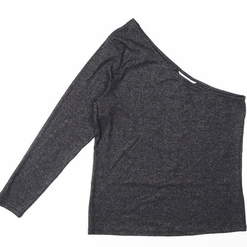Marks and Spencer Women’s Black One Shoulder Glitter Long Sleeve Top Size 18