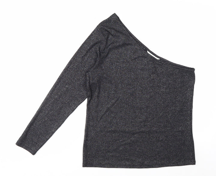 Marks and Spencer Women’s Black One Shoulder Glitter Long Sleeve Top Size 18