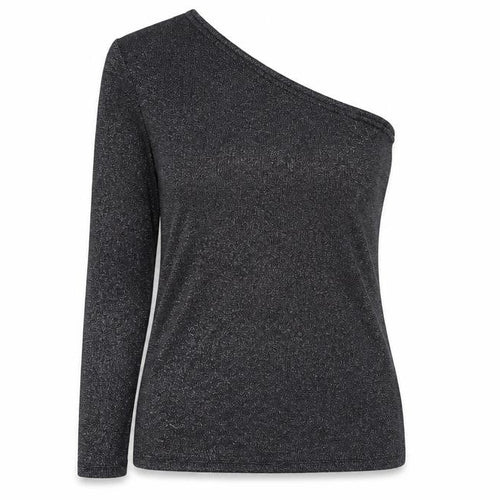 Marks and Spencer Women’s Black One Shoulder Glitter Long Sleeve Top Size 18
