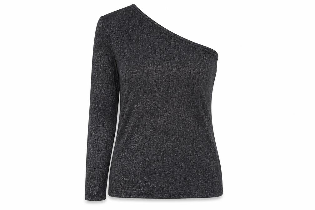 Marks and Spencer Women’s Black One Shoulder Glitter Long Sleeve Top Size 18