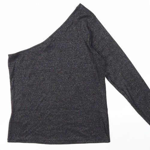Marks and Spencer Women’s Black One Shoulder Glitter Long Sleeve Top Size 18