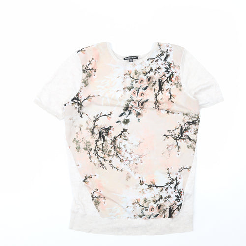 Warehouse Womens Beige Floral Short Sleeve T-Shirt Size 8