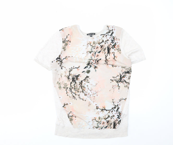 Warehouse Womens Beige Floral Short Sleeve T-Shirt Size 8