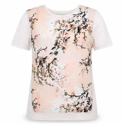 Warehouse Womens Beige Floral Short Sleeve T-Shirt Size 8