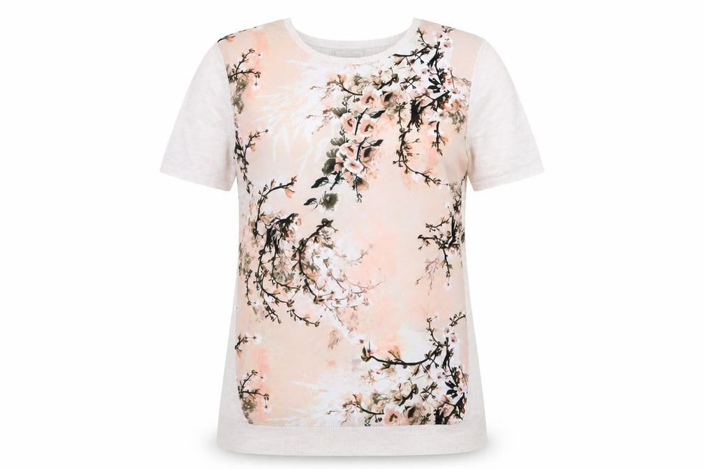 Warehouse Womens Beige Floral Short Sleeve T-Shirt Size 8
