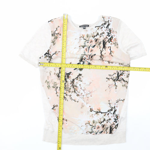 Warehouse Womens Beige Floral Short Sleeve T-Shirt Size 8
