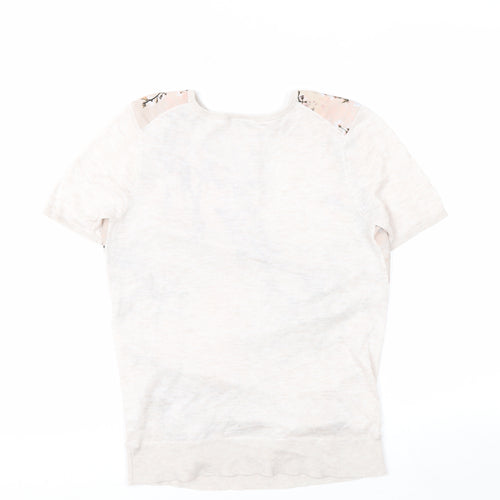 Warehouse Womens Beige Floral Short Sleeve T-Shirt Size 8