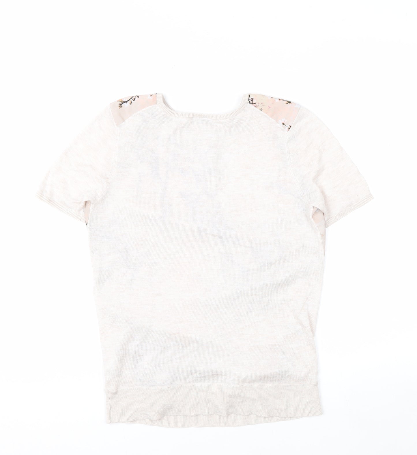 Warehouse Womens Beige Floral Short Sleeve T-Shirt Size 8