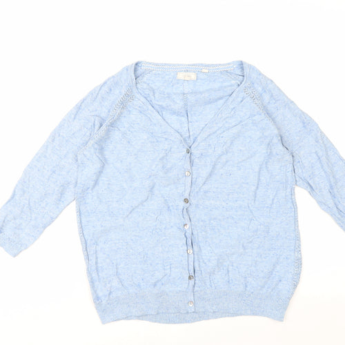 Fat Face Women Blue Cotton V-Neck Cardigan Size 12 Knit