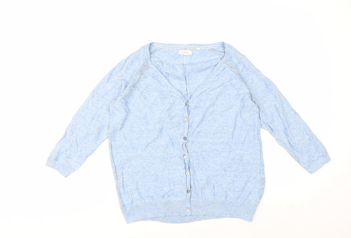 Fat Face Women Blue Cotton V-Neck Cardigan Size 12 Knit