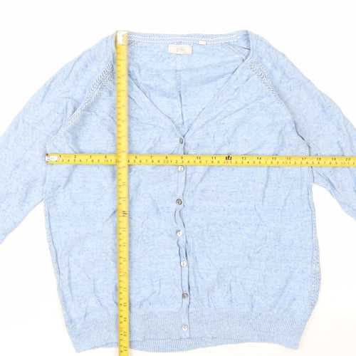 Fat Face Women Blue Cotton V-Neck Cardigan Size 12 Knit