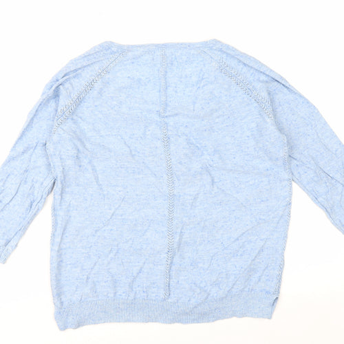 Fat Face Women Blue Cotton V-Neck Cardigan Size 12 Knit