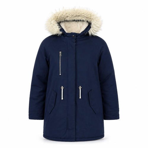 Zara Kids Girls Blue Faux Fur Hooded Long Parka Coat 13-14 Years