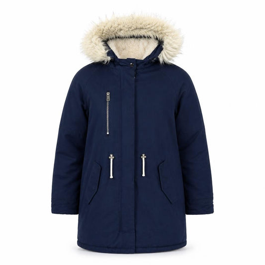 Zara Kids Girls Blue Faux Fur Hooded Long Parka Coat 13-14 Years