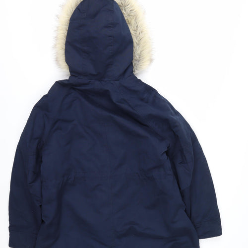 Zara Kids Girls Blue Faux Fur Hooded Long Parka Coat 13-14 Years