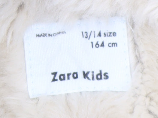 Zara Kids Girls Blue Faux Fur Hooded Long Parka Coat 13-14 Years