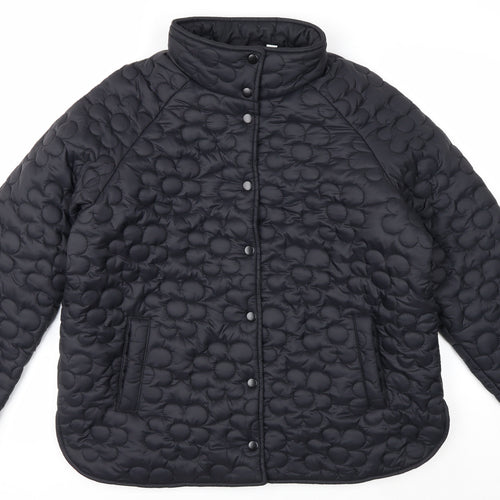 Denim & Co Womens Black Quilted Nylon Mid-Length Jacket L