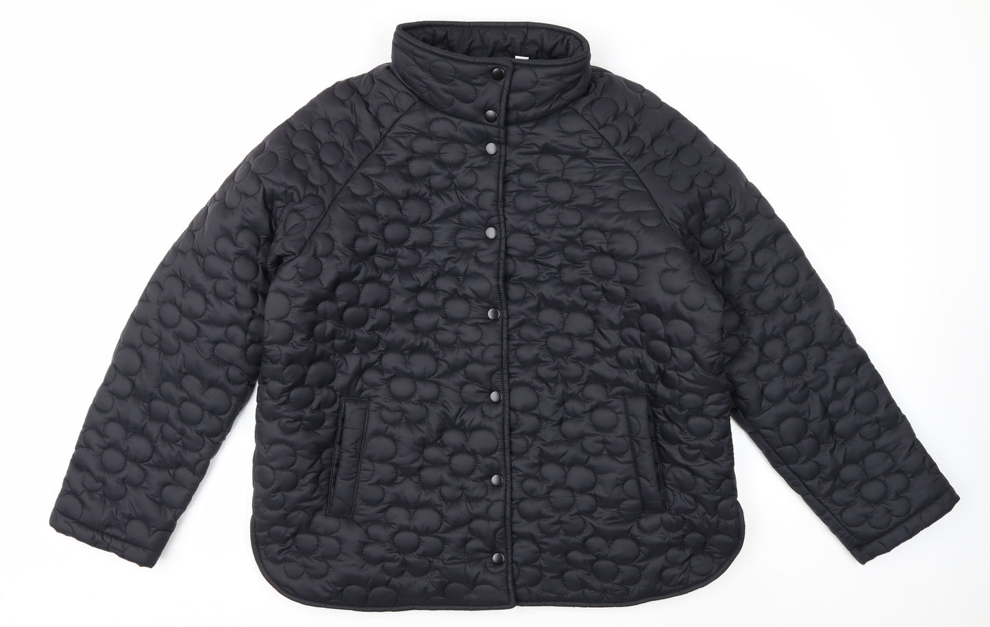 Denim & Co Womens Black Quilted Nylon Mid-Length Jacket L