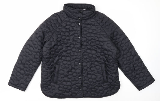 Denim & Co Womens Black Quilted Nylon Mid-Length Jacket L