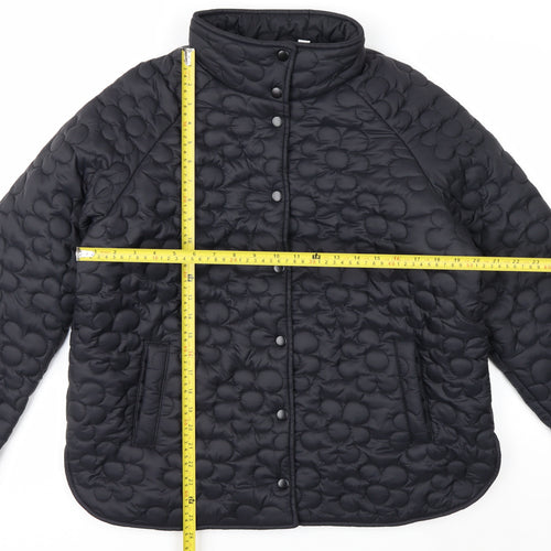 Denim & Co Womens Black Quilted Nylon Mid-Length Jacket L