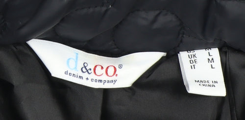 Denim & Co Womens Black Quilted Nylon Mid-Length Jacket L