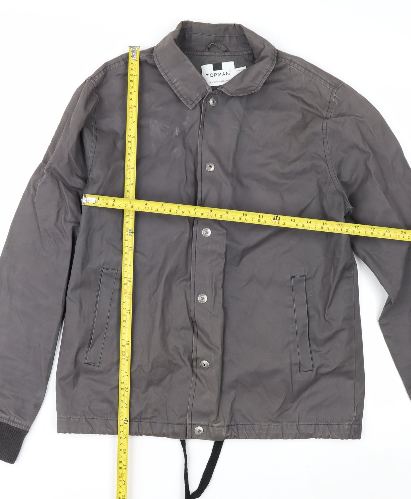Topman Men's Grey Cotton Coach Jacket Small Button Up Casual