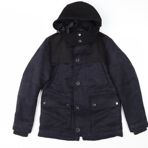 G2000 Men Blue Hooded Wool Trim Winter Parka Jacket Size 36