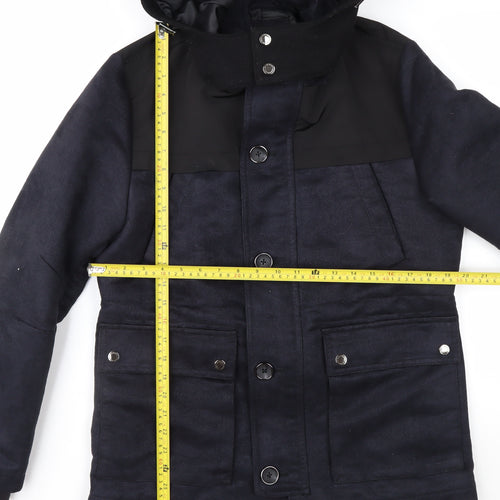 G2000 Men Blue Hooded Wool Trim Winter Parka Jacket Size 36