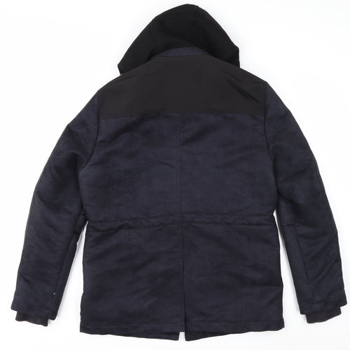 G2000 Men Blue Hooded Wool Trim Winter Parka Jacket Size 36
